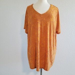 EVRI Tunic Embroidered Gold Short Sleeve Top 2X